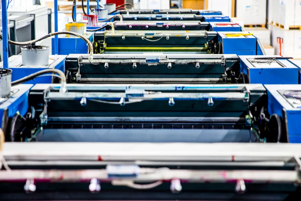 Drucktürme der Druckmaschine von oben